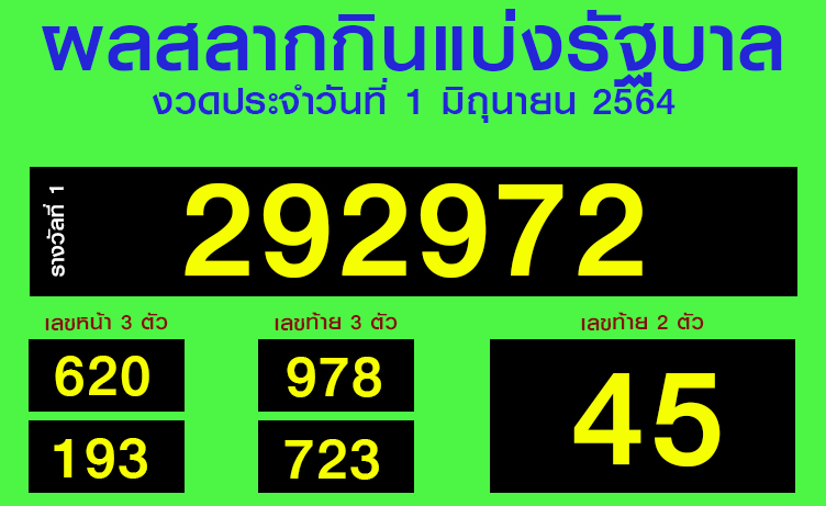 หวยงวดวันที่ 1 มิถุนายน 2564