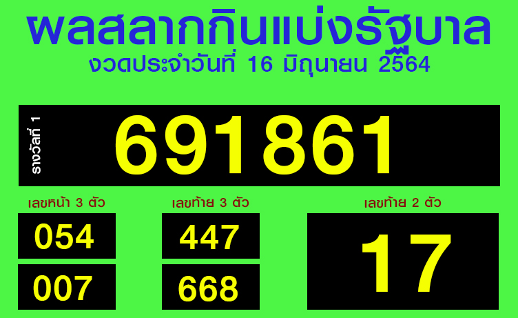 หวยงวดวันที่ 16 มิถุนายน 2564