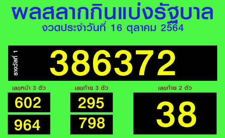 หวยงวดวันที่ 16 ตุลาคม 2564